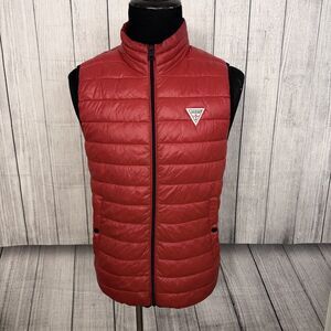 Guess Men's Medium Red Nylon Full Zip Puffer Vest
